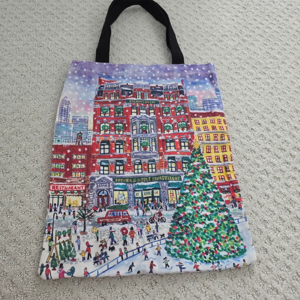 Michael Storrings Galison Christmas in New York City Cotton Canvas Tote Bag